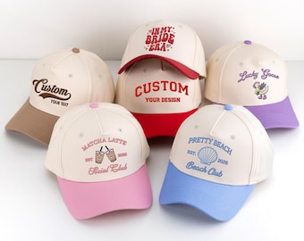 Custom Embroidered Text Logo Trucker Hat,Hat with Name,Beach Bachelorette Trucker Hats,Personalized New Dad Mom Hat,Birthday Christmas Gift.