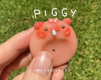 piggy worry stone | handmade polymer clay pink pig soothing stone