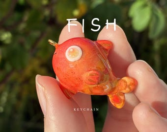 Fish | handmade polymer clay orange goldfish charm, lucky fish keyring