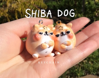 suave shiba dog - handmade polymer clay charm, confidence keychain, cute animal keyring, whimsy keychain, gift for him, shiba inu figurine
