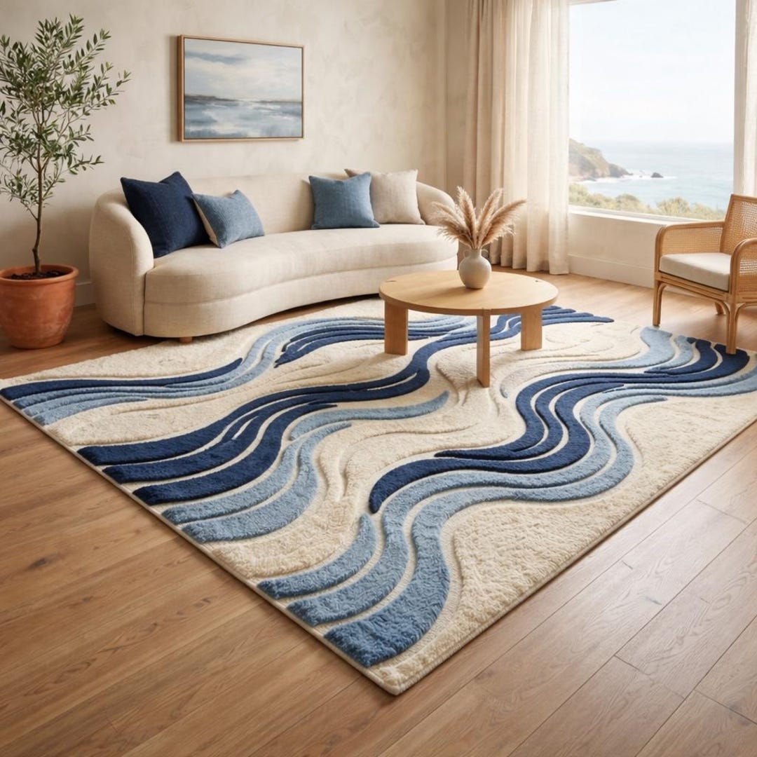 3docean Rugs Ocean Flow 3D Textured Hand-tufted Area Rug | Coastal Abstract Wave ...