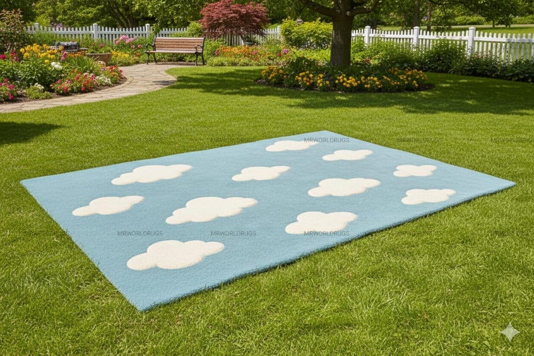 Archie Cloud Rug Hand Tufted Light Blue Cloud Rug | Whimsical Nursery Carpet - Etsy