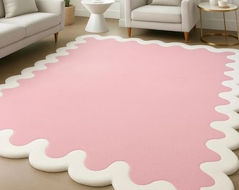 Hand-Tufted Pink Wavy Rug | Modern Scalloped Carpet