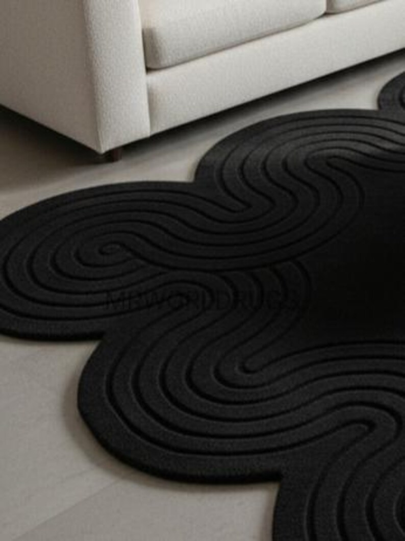 Cloud Shape Rug Hand-tufted Black Rug | Cloud Shape, Sculpted Wave Pattern - Etsy