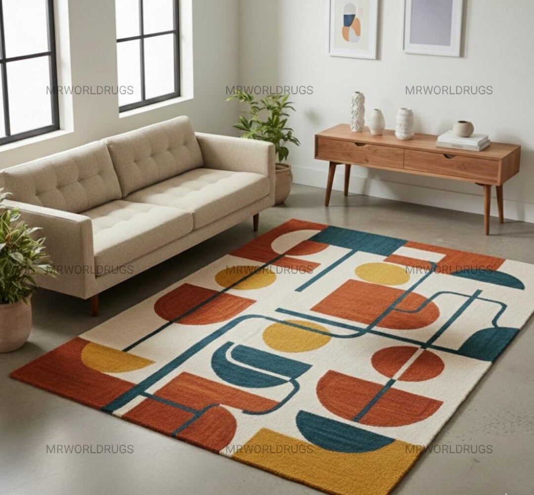 Modernism Design Rug Mid-century Modern Area Rug - Abstract Bauhaus Geometric Design - Etsy