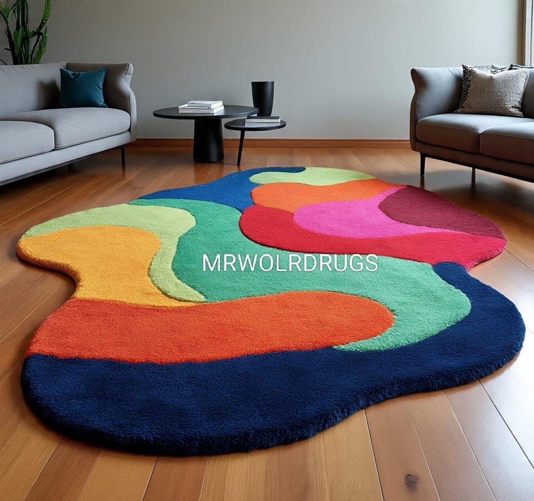 Abstract Tufted Rug: Handmade Irregular Shape, Modern Colorful Carpet ...
