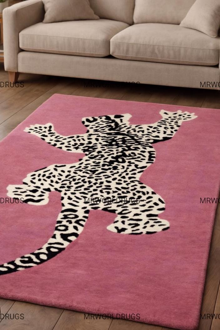 Hand-tufted Pink Leopard Rug | Maximalist Animal Print Carpet - Etsy
