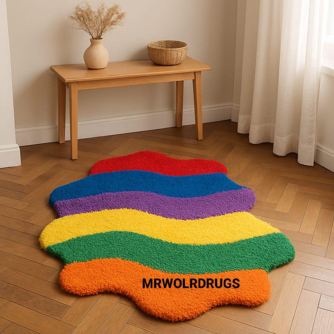 Rainbow Wavy Shag Rug: Colorful Abstract Tufted Area Carpet - Etsy