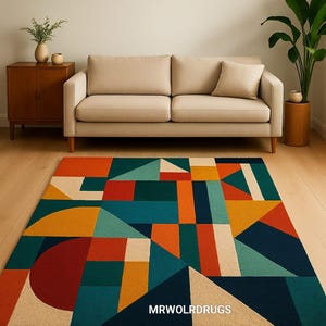 Modern Handmade Rug – Multicolor Geometric Design for Home Décor Living room, Bedroom,kids Room