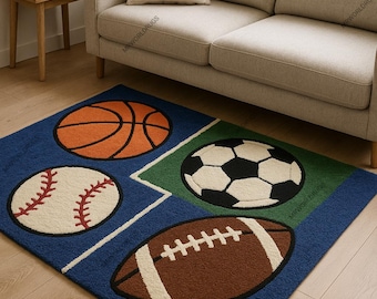 Alfombra deportiva infantil hecha a mano, decoración para dormitorio infantil.