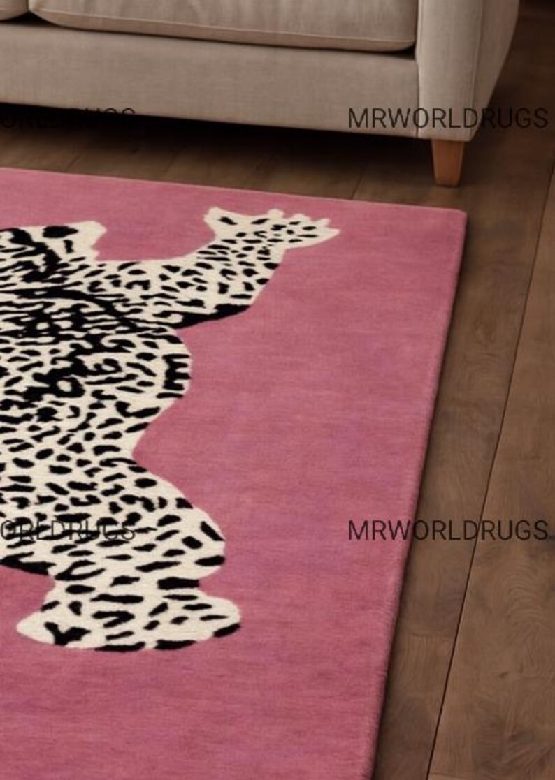 Hand-tufted Pink Leopard Rug | Maximalist Animal Print Carpet - Etsy