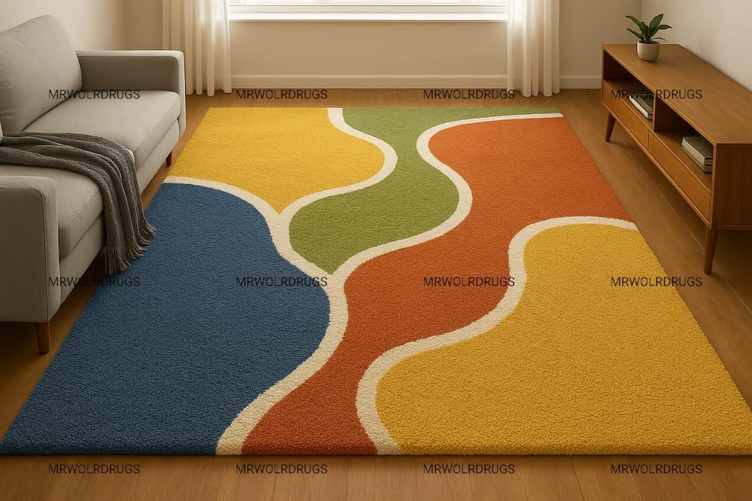 Retro Wavy Area Rug: Mid-century Modern Abstract Carpet - Etsy