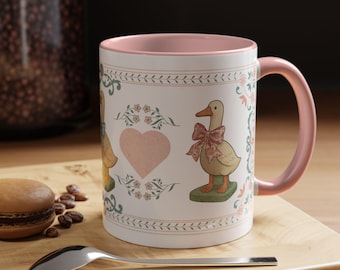 Porch Goose Coffee Mug Cozy Grandmacore in an 80's Country Goose Wallpaper Design