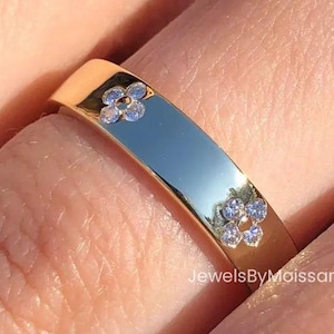 Scattered Moissanite Diamond Wedding Band: 14K Yellow Gold Wide Eternity Ring