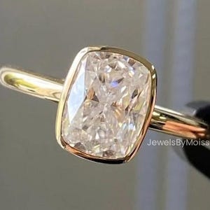 2.5 Ct Elongated Cushion Moissanite Ring: 14K Gold Bezel Solitaire