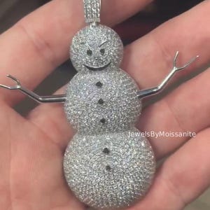 Iced Out Snowman Pendant, Hip Hop 925 Silver Moissanite Diamond Charm Pendant Men, Emoji