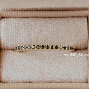 Black Diamond Eternity Band Black Round Cut Moissanite Wedding Band 1.50 mm Micro Pave Set Band Half Eternity Stacking Ring Minimalist Band