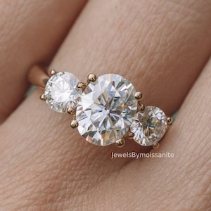 3ct Oval Moissanite Engagement Ring: Diamond Accent, 14k Gold Promise Ring