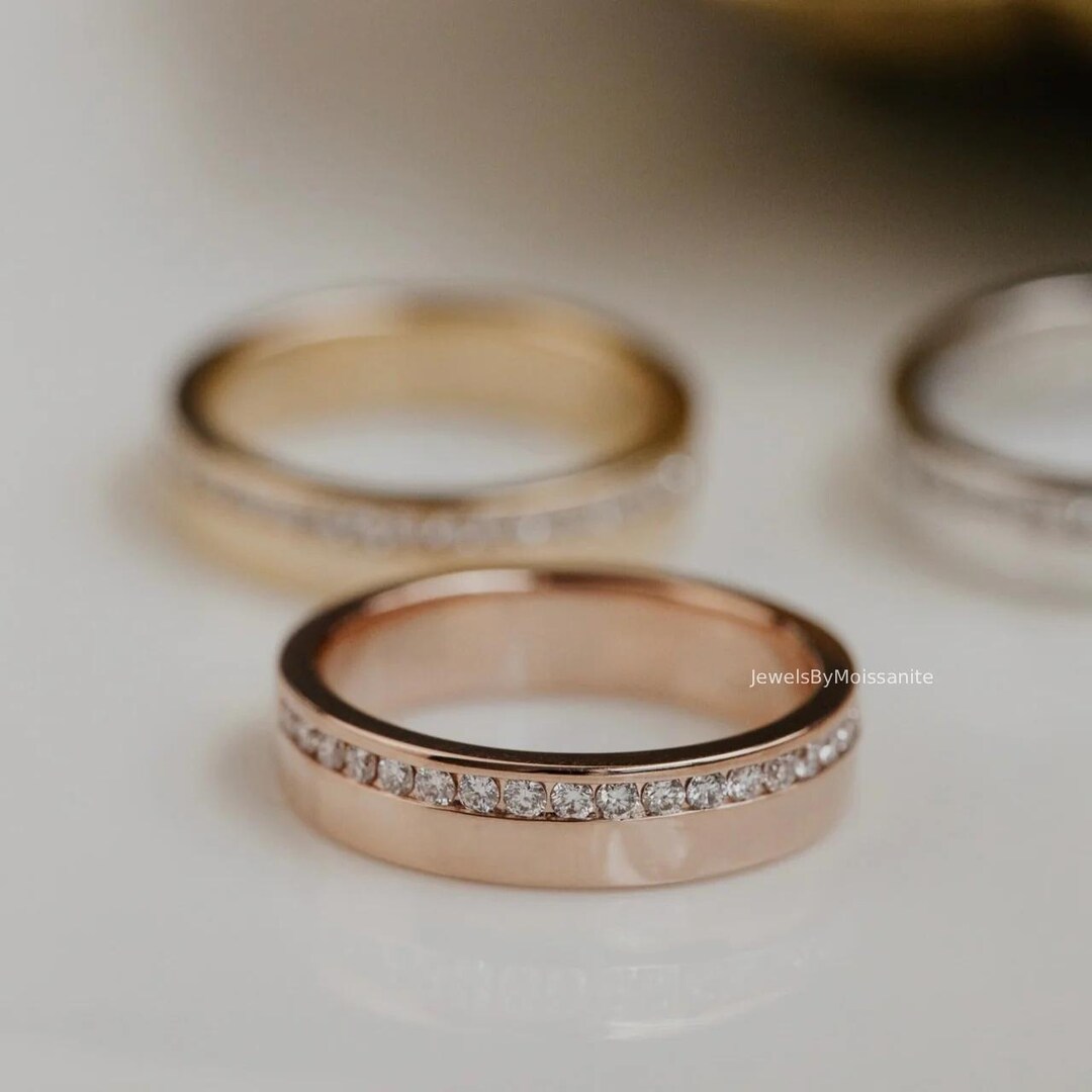 Moissanite Pave Wedding Band: 14K Solid Gold Eternity Anniversary Ring ...