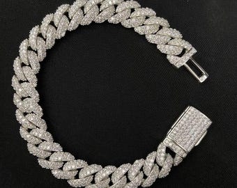 Iced Out Sterling Silver Cuban Link Bracelet: 12MM Hip Hop Jewelry