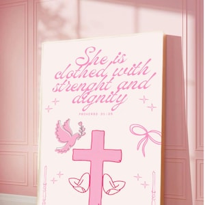 Arte mural con versículos bíblicos / Estética de niña cristiana rosa / Descarga digital de escrituras femeninas / Póster infantil / Decoración de pared cristiana