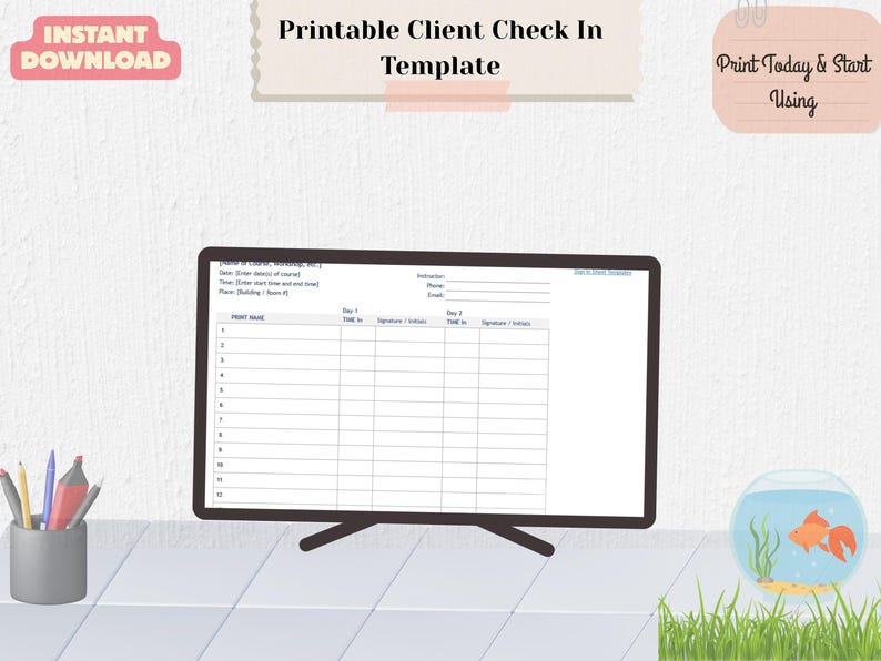 Sign in Sheet Template | Printable Attendance | Client Check in Form ...
