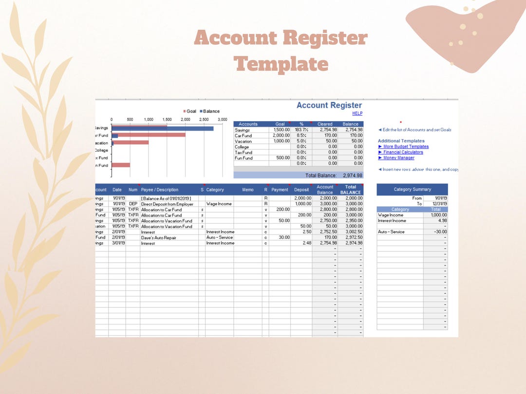 Register Tracker Tracker Digital Account Register Calender| Editable Transaction Tracker ...
