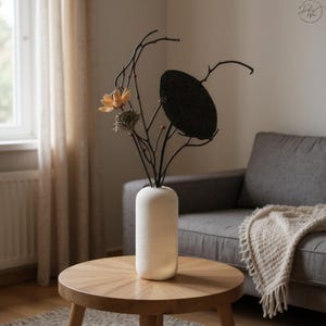 Handmade Minimalist Tall White Ceramic Vase | Modern Textured Pottery for Dried Flowers & Home Décor