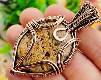 Copper Wire Wrapped Picture Jasper Pendant