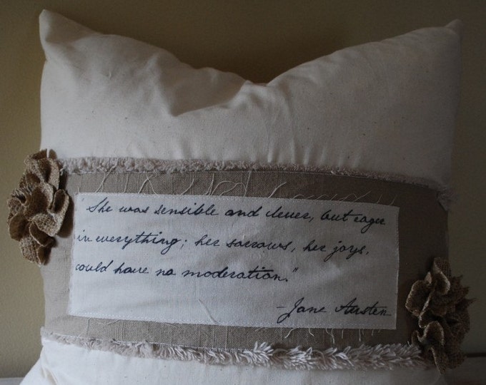 Jane Austen Organic Look Pillow Cover Etsy