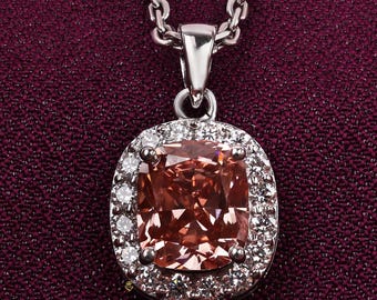 Pink Cushion shape 2.Ct Lab Grown Diamond Pendant:  Bridal Solitaire Wedding Jewelry Gift