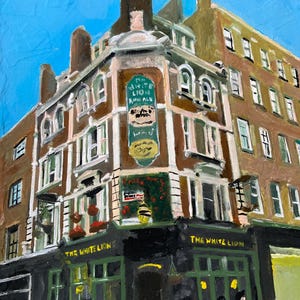 Peinture acrylique originale : oeuvre d&#39;art dans le pub victorien de Soho London