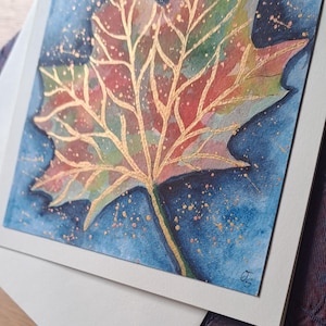 Vikkort i akvarell, höstlöv, unikt verk, ej tryckt, original akvarell, för gratulationer, inbjudningar etc. ...även lämplig för inramning som väggdekoration