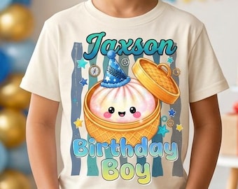 Custom Bao Dumpling Birthday Shirt, Cute Bao Bun Birthday Girl Boy Tee, Personalized Dumpling Party Kids Shirt, Kawaii Bao Basket Gift