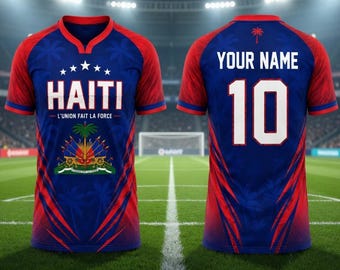 Custom Haiti Soccer Shirt,  L'Union Fait La Force Tee, Personalized Football Jersey, Haitian Fan Apparel, Custom Name Number, Gift for Him