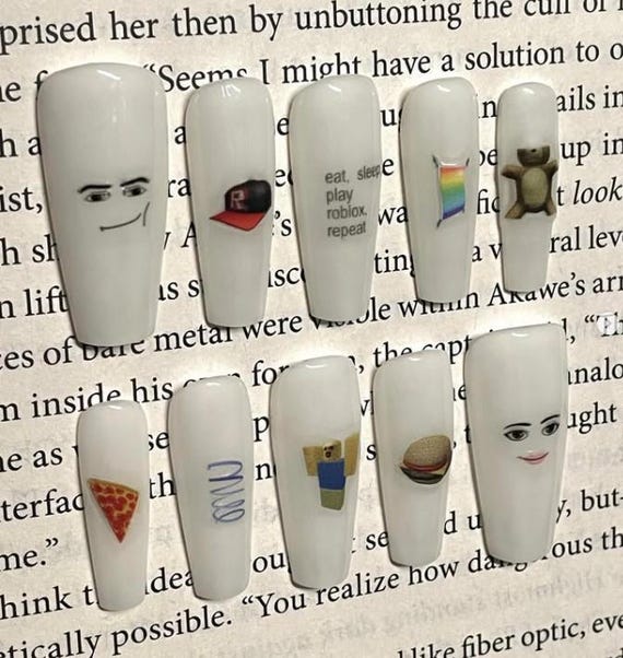 Handmade Roblox Meme Press On Nails, Funny Gamer Face Fake Nails, Eat Sleep Roblox Repeat Nails, Custom Roblox Character Nails