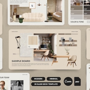 Kundpresentation för inredning | Canva- och PowerPoint-mall | Moodboard, koncept, stilguide