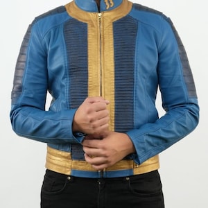 Lucy Fallout Cosplay Vault 33 Jacket | Blue Leather Vault Dweller Costume | Fallout TV Show Gamer Outfit | Post Apocalyptic Wasteland Outfit
