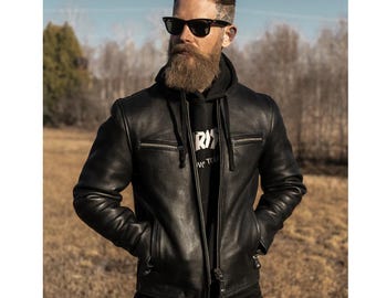 Vintage 80s Leather Motorcycle Jacket SHAF Zip Out