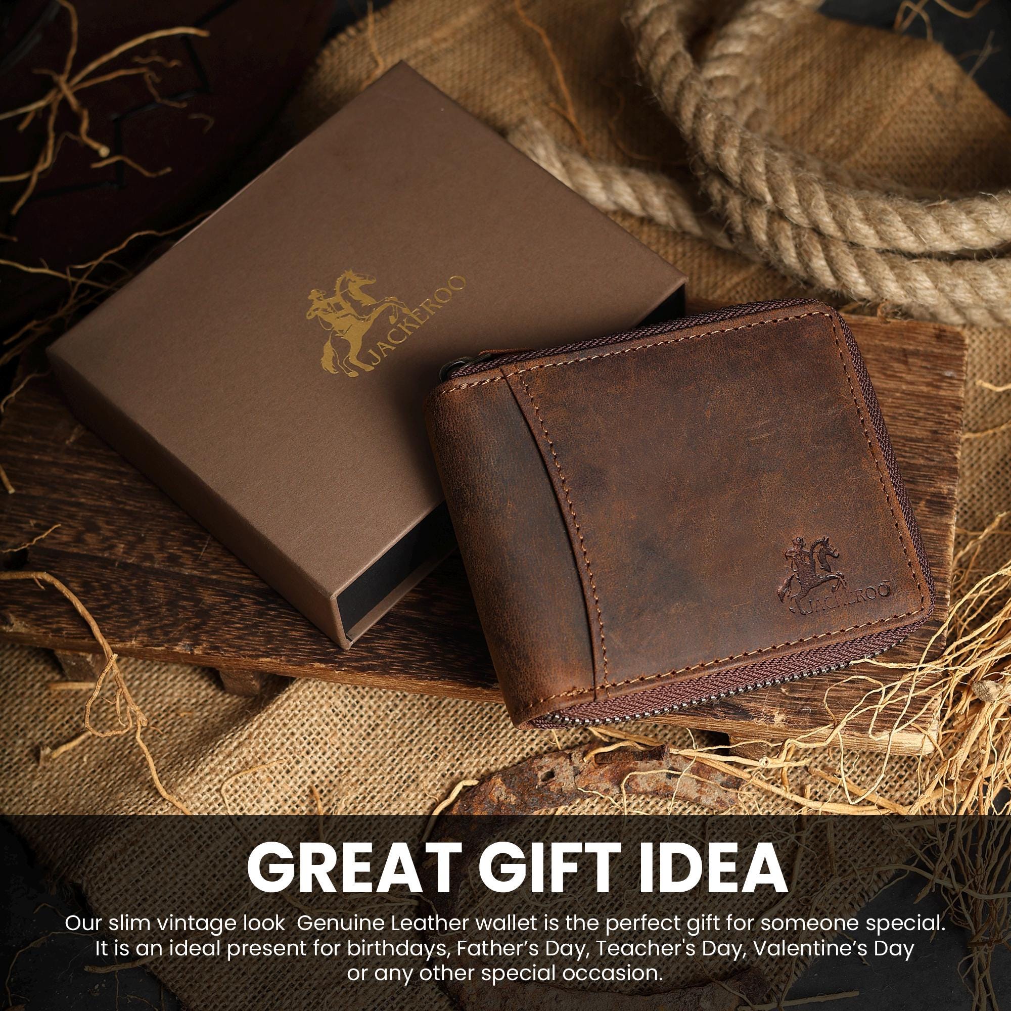 Genuine Leather Bifold Wallet for Men | Slim Minimalist Wallet | RFID Blocking | Christmas Gift Him