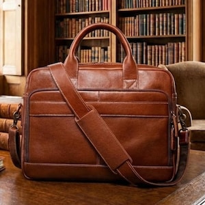 Leather Briefcase Sewing Pattern PDF | DIY Laptop Bag Template | A1/A4 Printable Pattern with Front Pocket, Zippers & Shoulder Strap