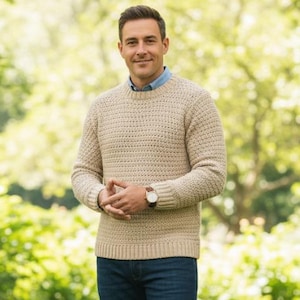 Schema per maglione all'uncinetto in PDF / Maglione girocollo facile da uomo e da donna / Schema per maglione all'uncinetto adatto ai principianti / Taglie incluse dalla XS alla 5XL