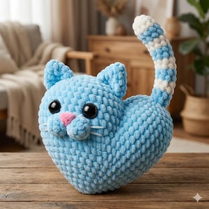 Sofortiger Download PDF für süßes Plushie Amigurumi Spielzeug Herz Katze und Häschen Häkelanleitung | Soft & Kuschelige Geschenkidee für Kinder, Babypartys |