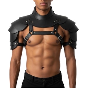 Double-Layer Battle Pauldrons | Structured Leather Shoulder Armor | Medieval Fantasy Cosplay | Gothic Samurai Inspired | Custom Warrior Gear