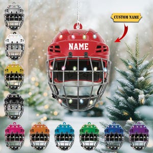 Personalized Ice Hockey Helmet With Cage Christmas Ornament, Hockey Player Ornament Christmas, Gift For Hockey Lovers, Hockey Ornament