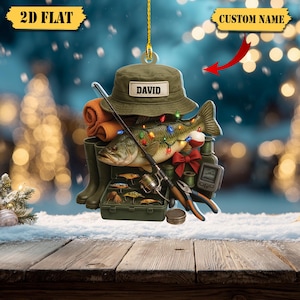 Personalized Fisherman 2D Flat Acrylic Ornament, Bass Fishing Christmas Ornament, Custom Fishing Tools Keepsake, Fishing Lovers Gifts