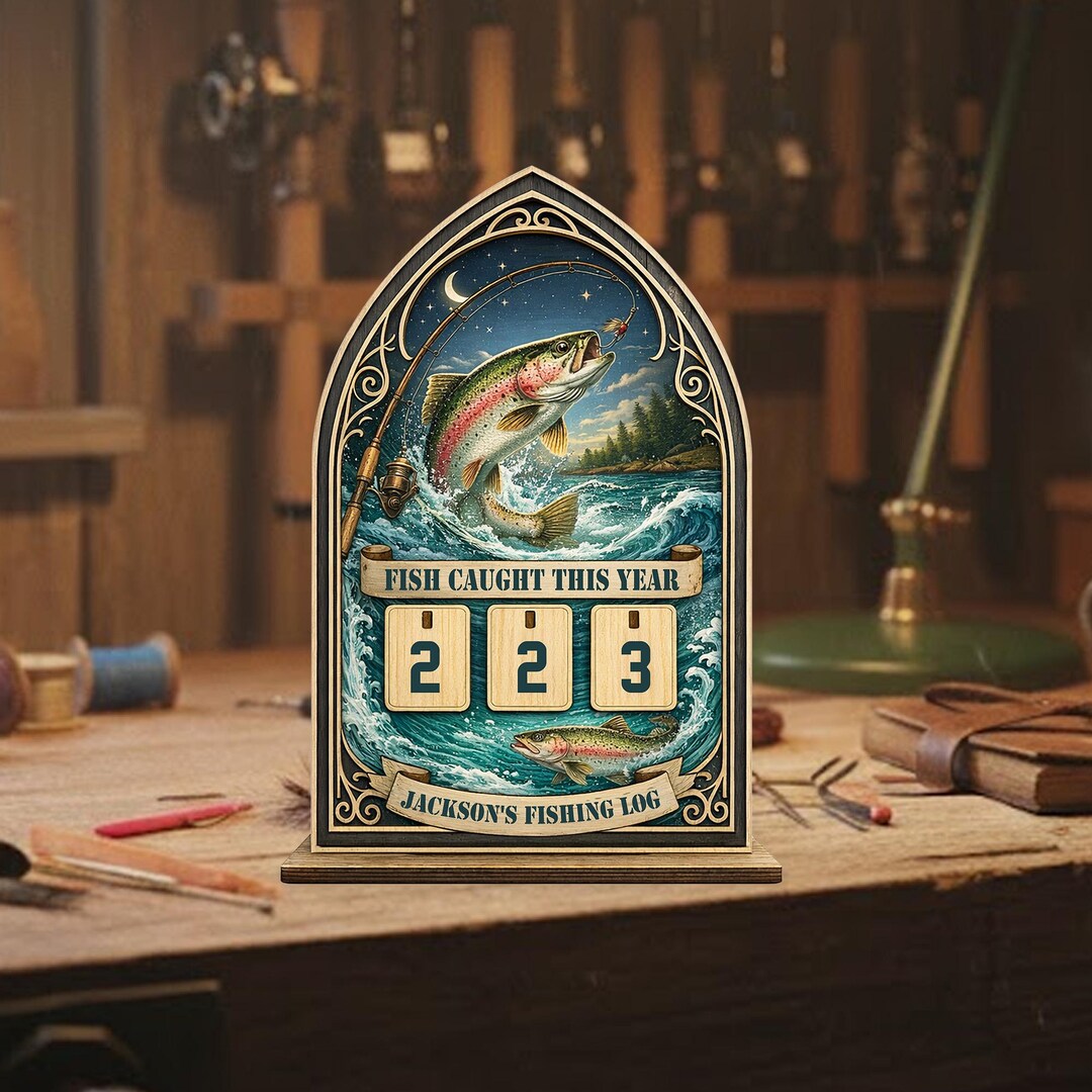 Personalized Fish Caught This Year Sign Wooden Fishing Tally Counter ...