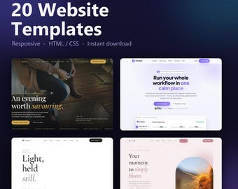 20 Website Templates Bundle, HTML CSS Responsive Landing Page Kit, Small Business Portfolio Restaurant Web Design, Instant Download