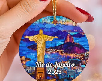 Rio de Janeiro Brazil Ornament 2025, Christ the Redeemer Souvenir, Personalized Travel Keepsake
