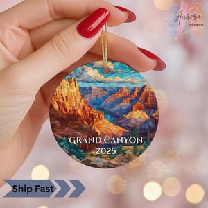 Grand Canyon Personalized Ornament, Stained Glass Style Ceramic Travel Keepsake
